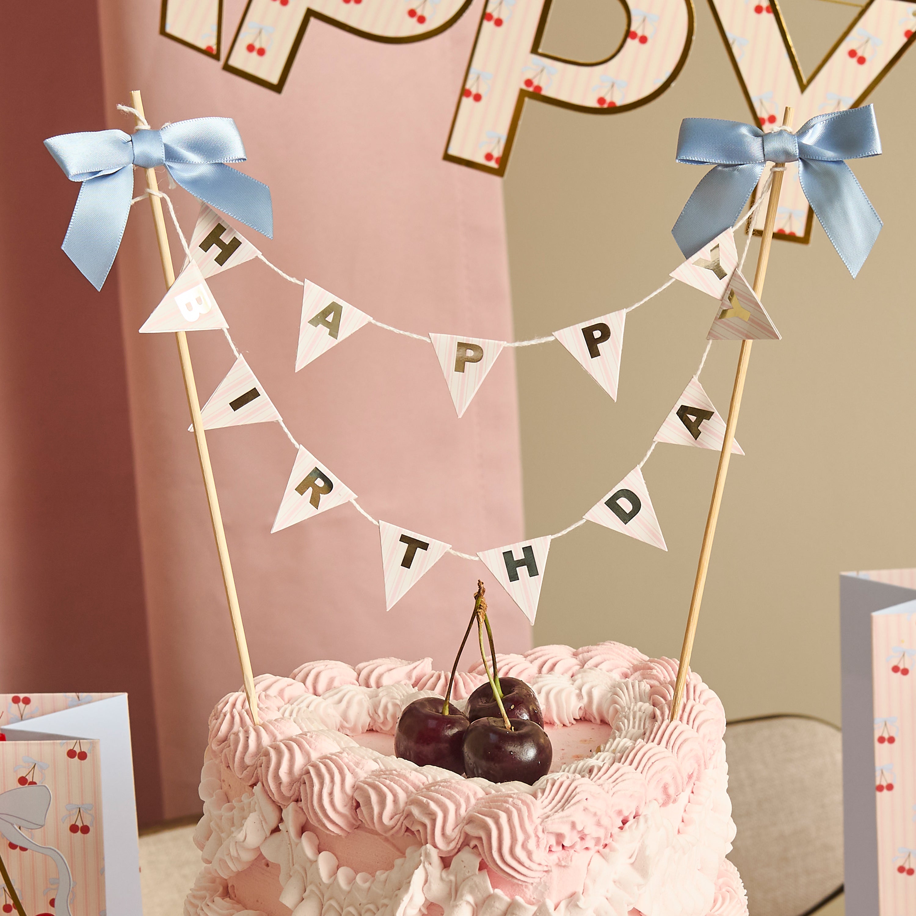 Bow 'Happy Birthday' Bunting Cake Topper (1pkt/1pc)