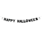 Black felt 'Happy Halloween' banner with ghost decorations on a white background