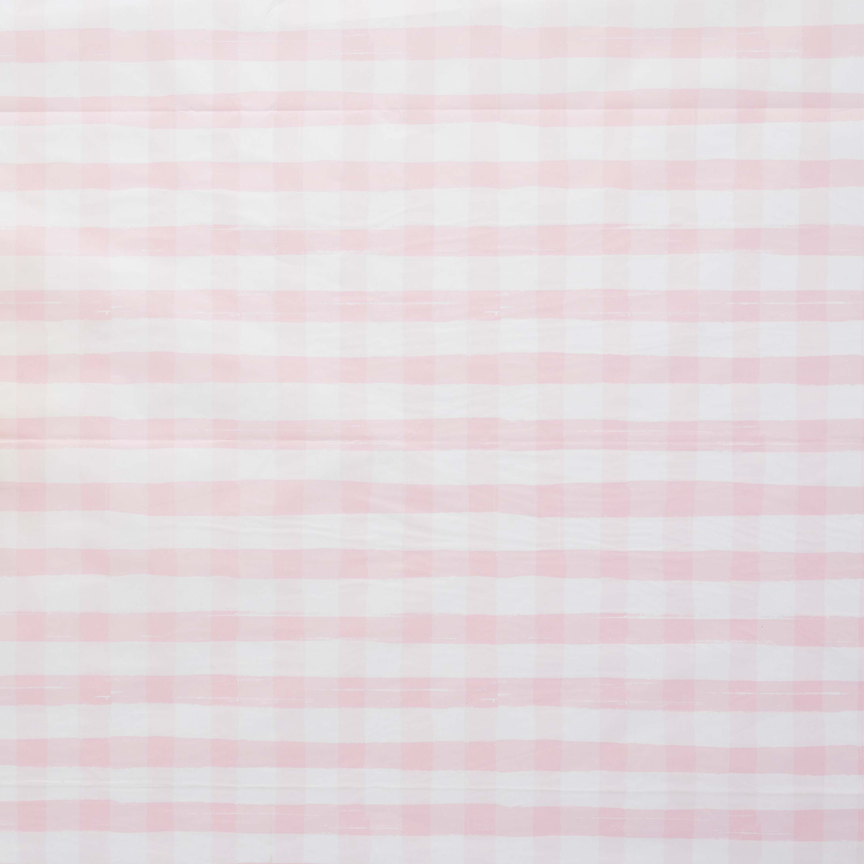 Pattern of pink and white horizontal stripes on paper table cloth
