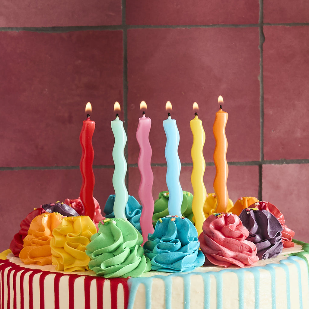 Colour Block Party Wavy Candles (1pkt/12pcs) - Party Lane 