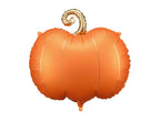 Orange pumpkin-shaped balloon with a gold stem on a white background