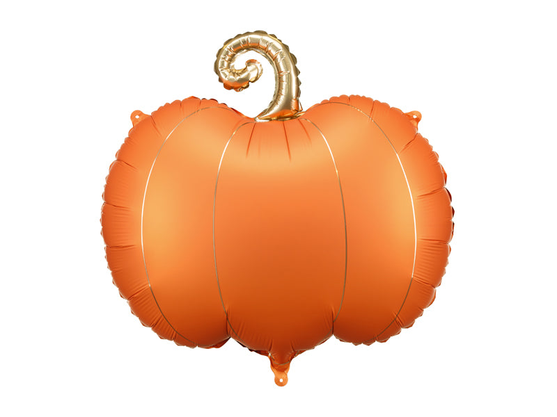 Orange pumpkin-shaped balloon with a gold stem on a white background