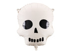 Skull-shaped balloon with black details on a white background