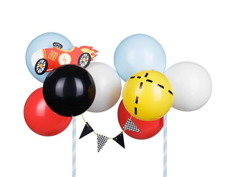 A cake topper shaped like a racing car with the text "Too Fast," perfect for a high-energy celebration.