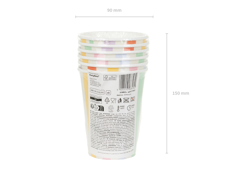 Summer Stripes 400ml Paper Cups (1pkt/6pc) - Party Lane