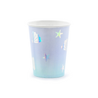 A set of 6 cups with sea-inspired colors and patterns, ideal for an under-the-sea celebration.