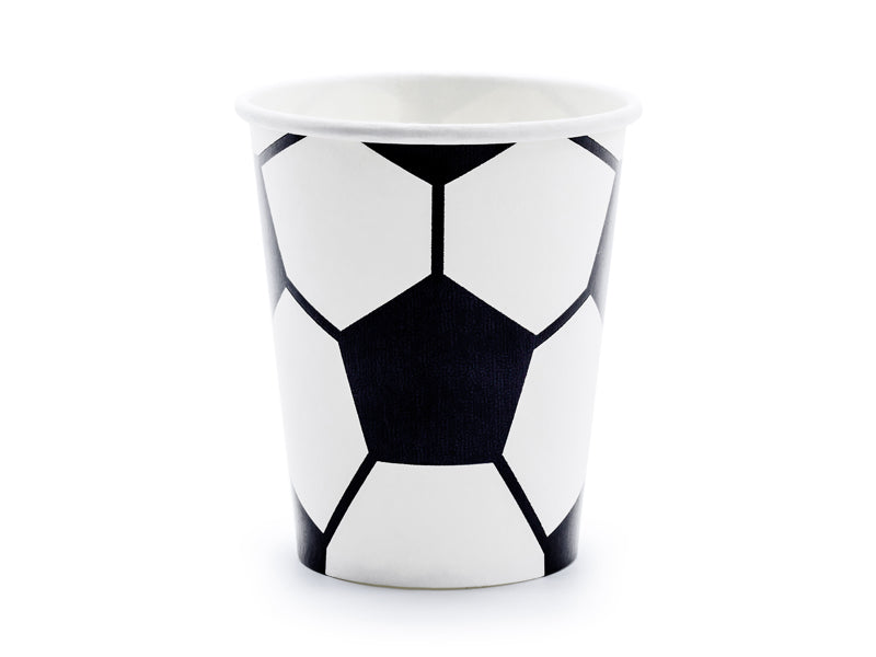 White cup with black geometric pattern like a football