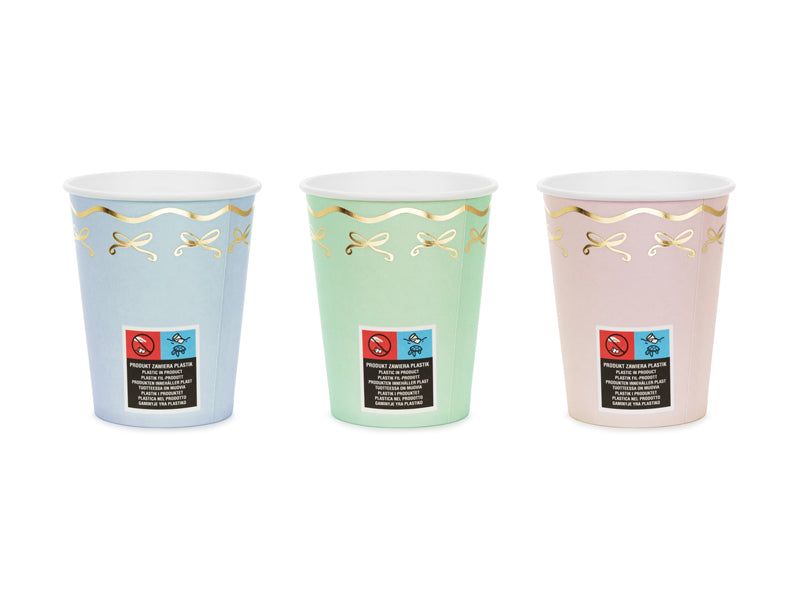Pastel Cups with Gold Bows (1pkt/6pc) - Party Lane 