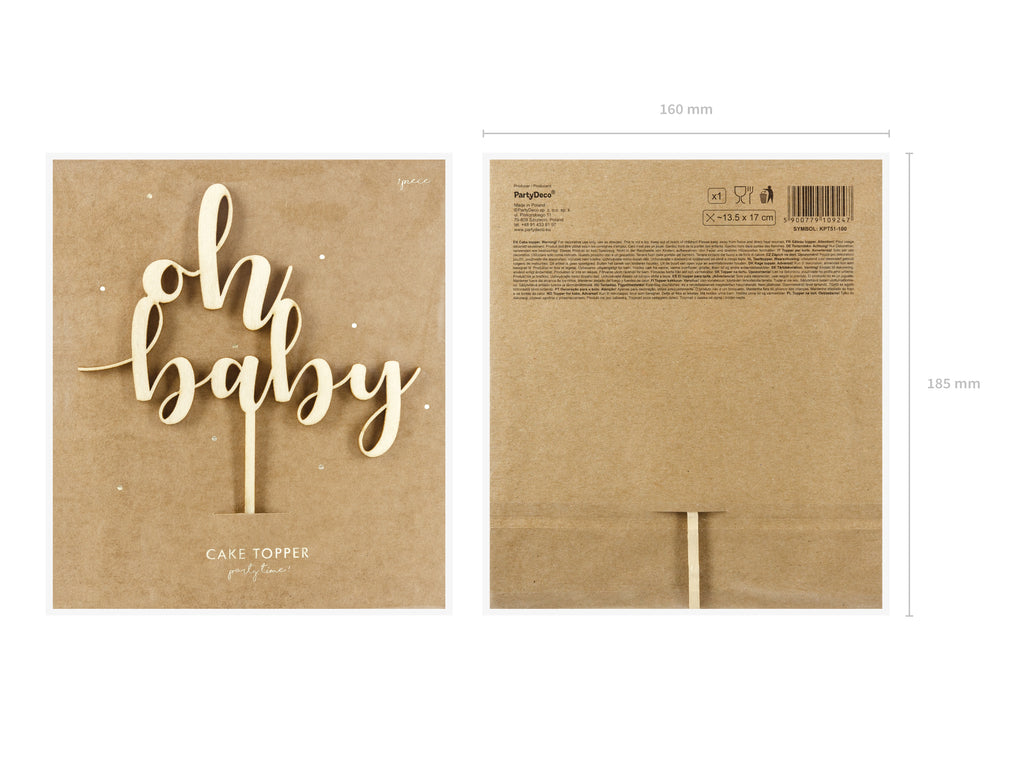 Oh Baby Wooden Cake Topper (1pcs) - Party Lane 