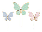 A set of 9 delicate butterfly-shaped toppers in soft pastel colors, perfect for cupcakes and cakes.

