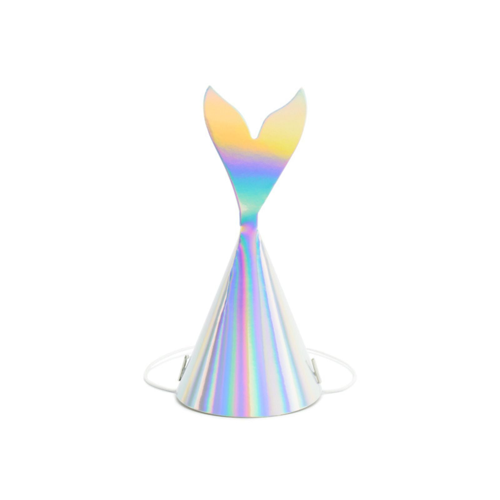 A pack of 6 mermaid-themed cone party hats with ocean-inspired patterns and colors.