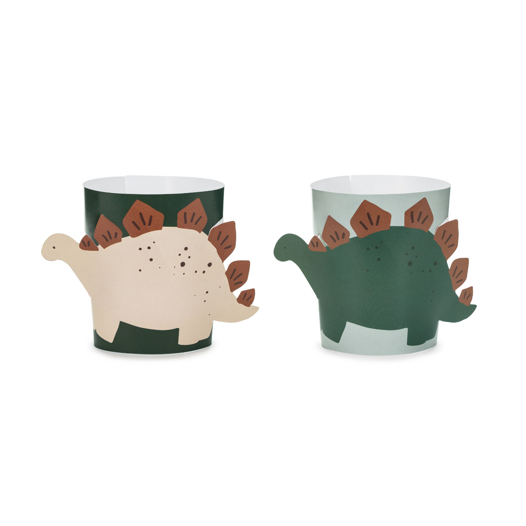 A pack of 6 dino-themed cup sleeves, perfect for dressing up plain cups at a prehistoric bash.