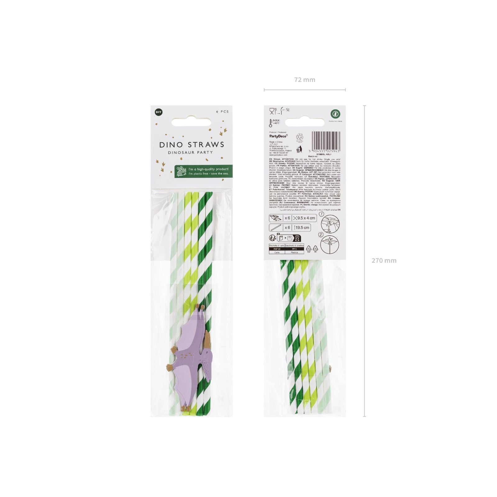 Dino Party paper straws packaging
