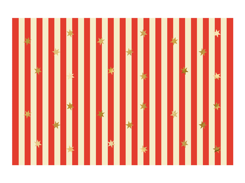 A tablecloth with bold stars and stripes, evoking a circus atmosphere for your celebration.