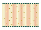 A tablecloth featuring red and white thin stripes with star accents, perfect for a circus or carnival-themed table setting.

