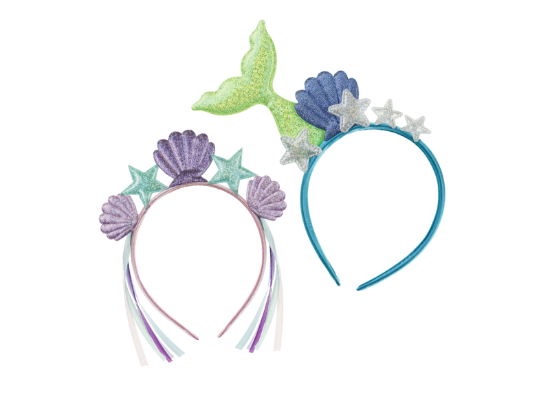 A fun headband designed with ocean-themed elements like seashells and waves, perfect for a beach or mermaid party. Available in two different designs