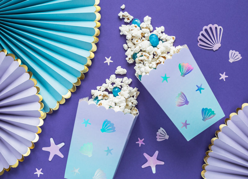 detail shot of mermaid theme snack boxes