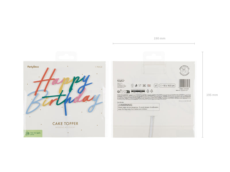 Happy Birthday Multi Coloured Acrylic Cake Topper (1pcs) - Party Lane