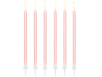 Pink birthday candles on a white background