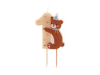 Candle shaped like a bear with a birthday hat and number one 