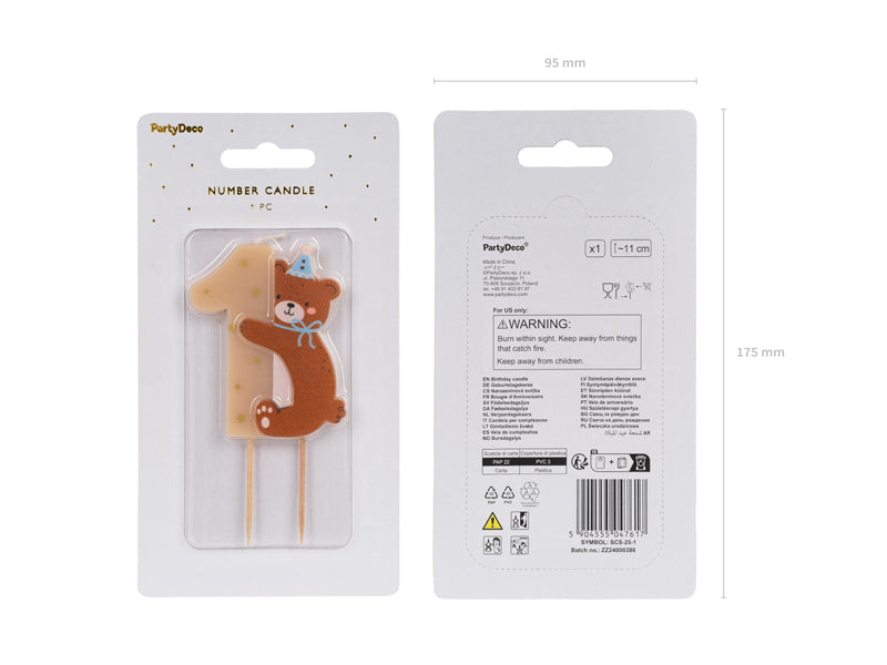 Baby Bear Number 1 Birthday Candle (1pkt/1pc) - Party Lane 