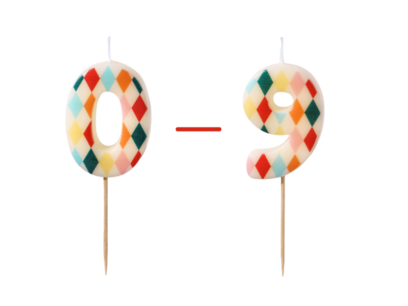 A single number candle with a circus-inspired design, ideal for celebrating birthdays or milestones at a carnival-themed party.