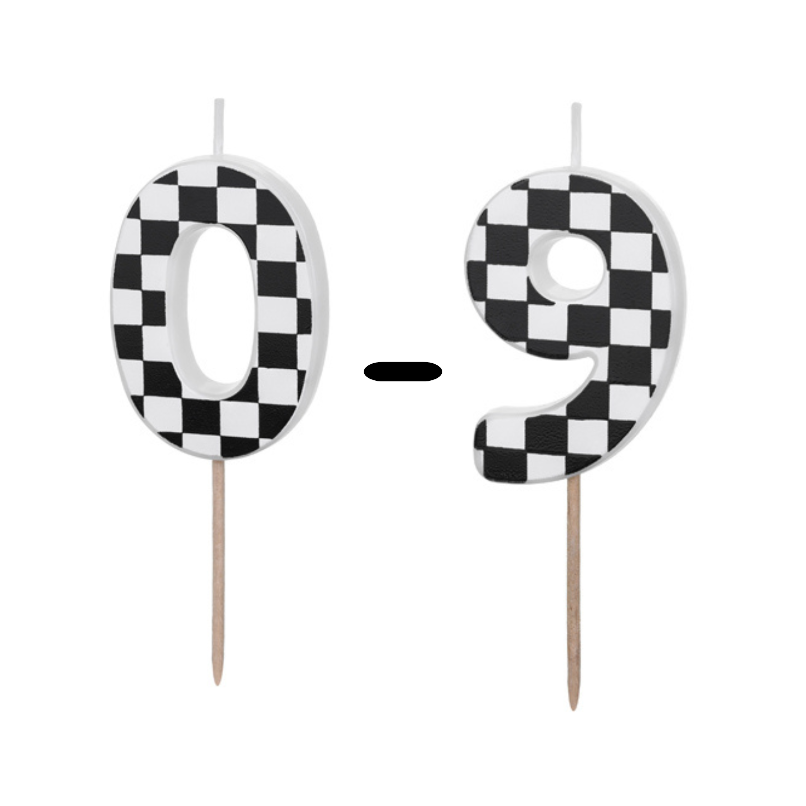 A single birthday candle featuring a checkered race flag design and number, ideal for racing fans.