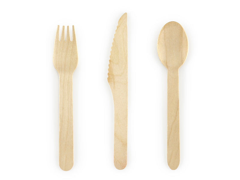 A set of 18 wooden cutlery pieces, ideal for eco-friendly dining at any celebration or gathering.