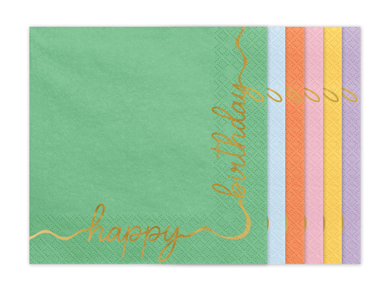 Colour Block Party Happy Birthday Napkins (1pkt/12pcs) - Party Lane 