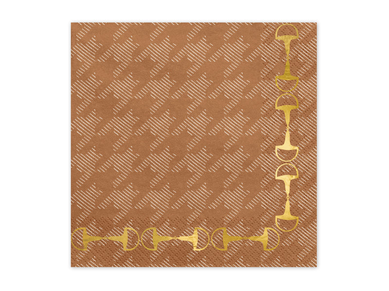 Brown paper napkin with gold geometric pattern