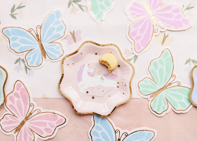 Butterfly napkins styled on a whimsical fairytale party table.