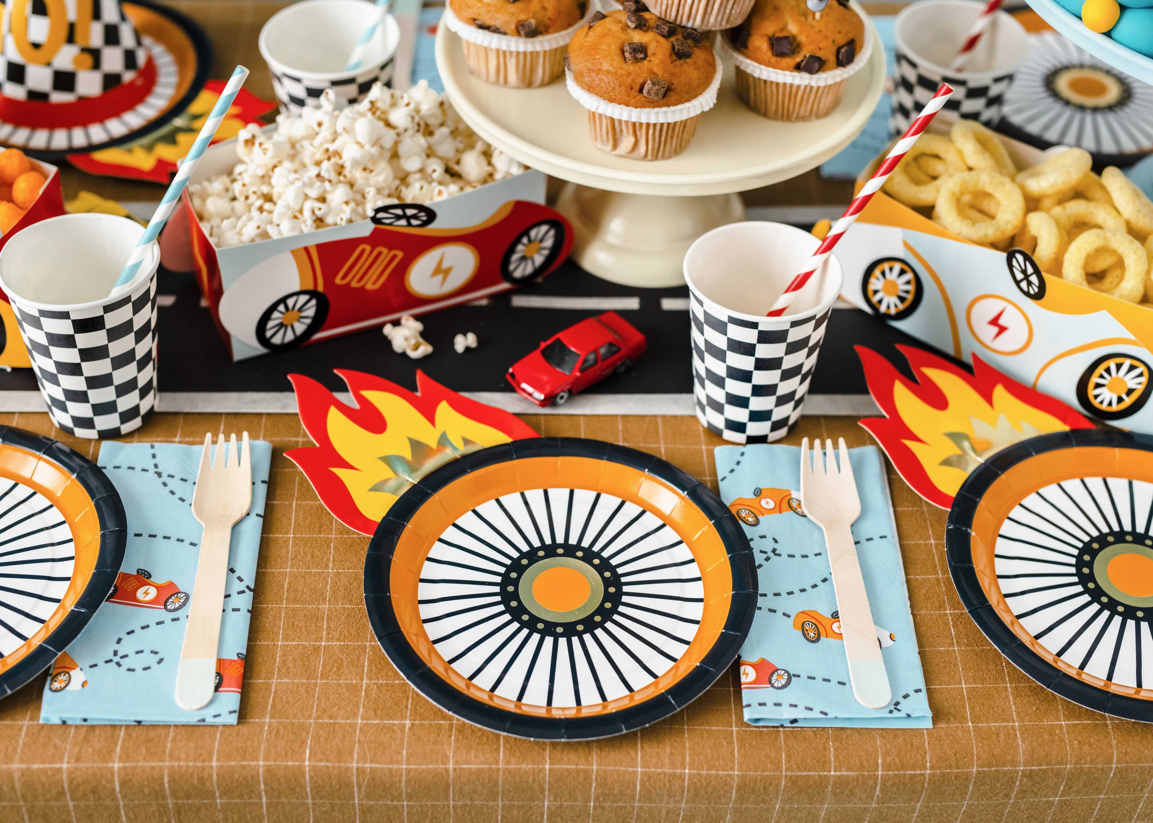 Too Fast napkins styled at a race car-themed party table.