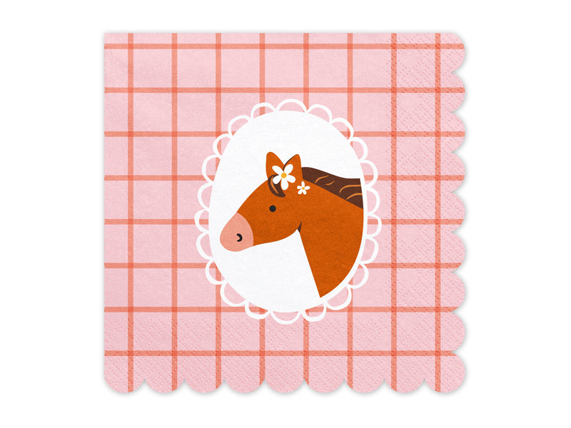 Placemat with horse design on a pink checkered background