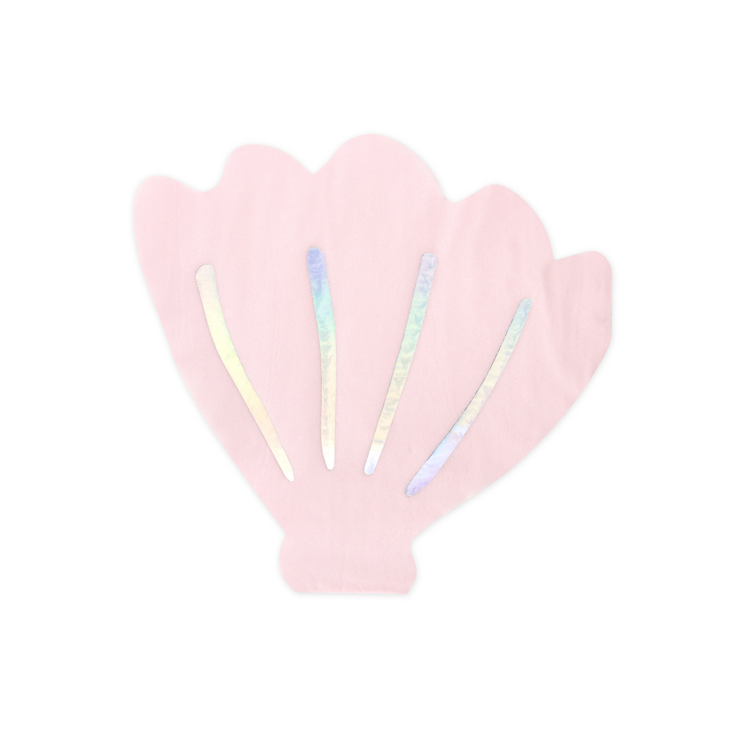 A pack of 20 shell-shaped napkins in pastel colors, ideal for a mermaid or beach celebration.