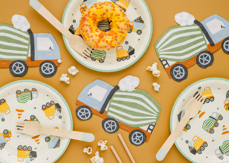 Little Builder napkins styled at a construction-themed birthday party.