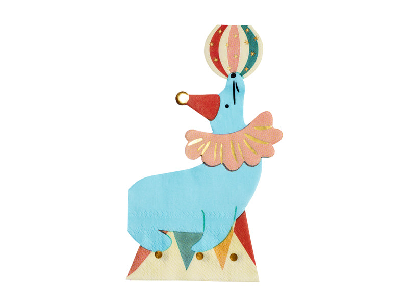 A set of 12 napkins featuring a cute seal design, perfect for a circus or animal-themed party.