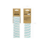 Light blue striped paper straws packaging with pastel stripe pattern.