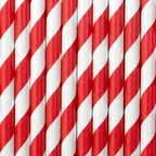 A set of 10 red and white striped straws, ideal for circus or racing themes.