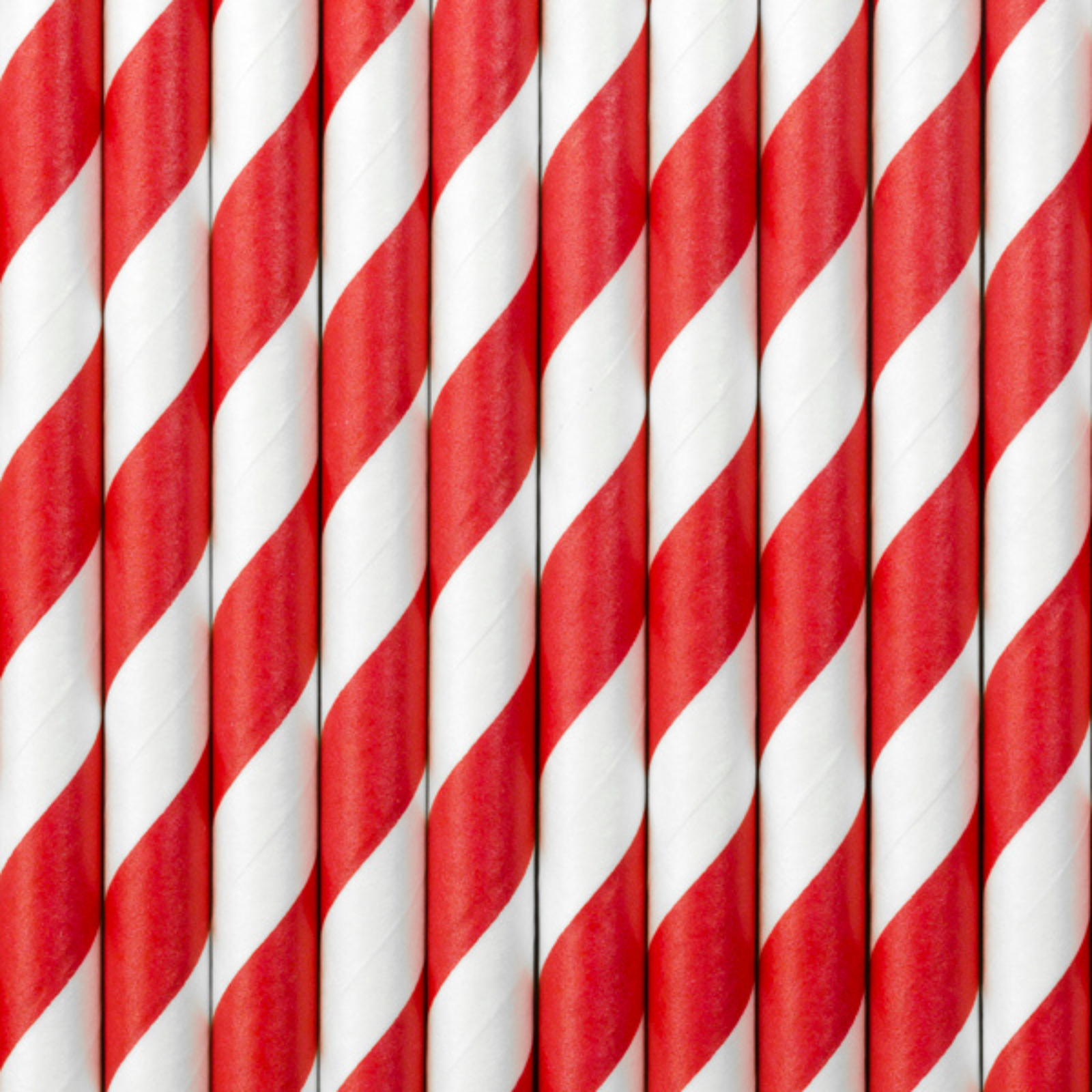 A set of 10 red and white striped straws, ideal for circus or racing themes.