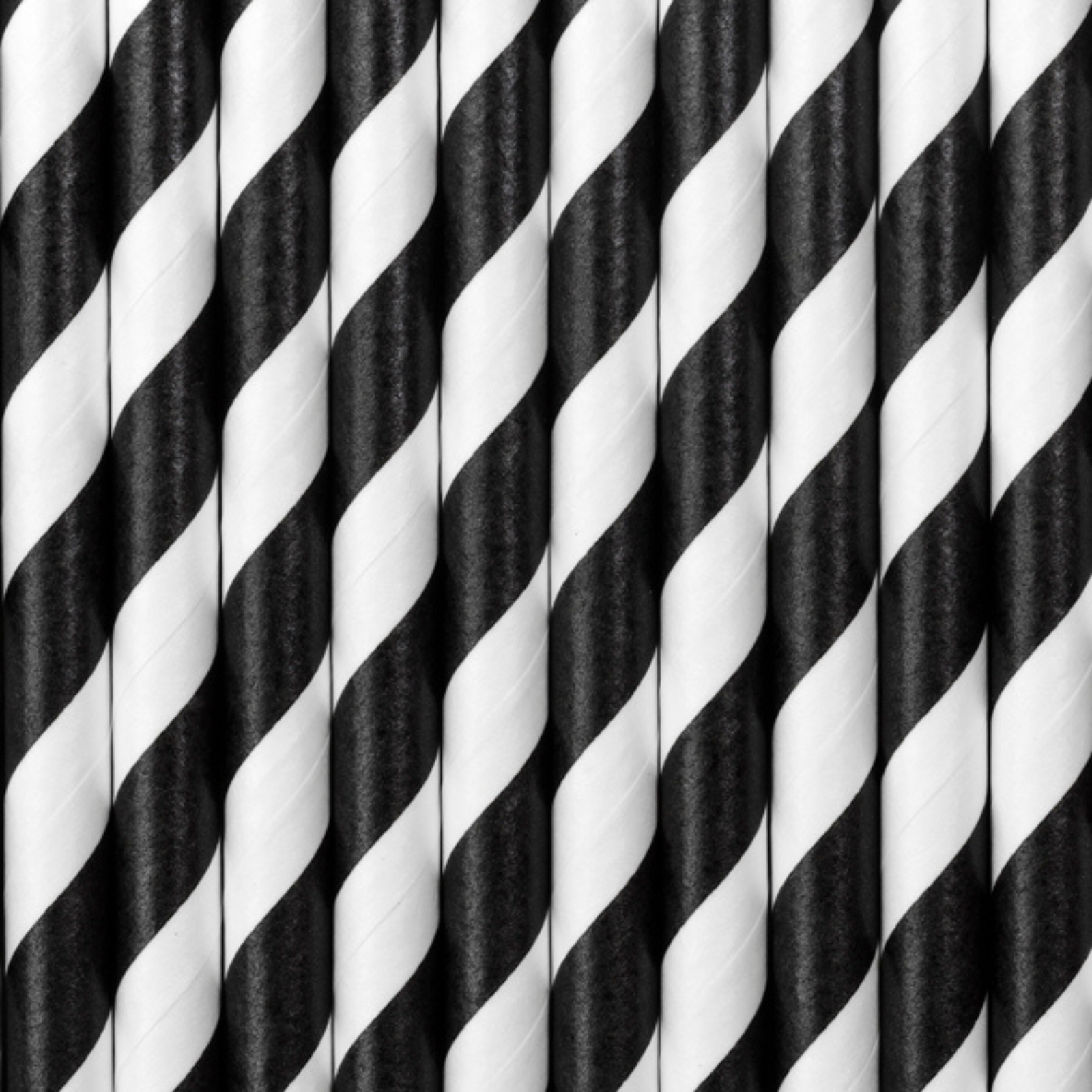 A pack of 10 bold black and white striped paper straws, perfect for monochrome or racing party aesthetics.