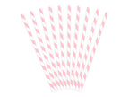 Pink and white striped straws on a white background