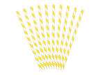 Yellow and white striped straws on a white background