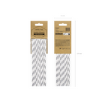 Silver striped paper straws packaging with metallic stripe detail.