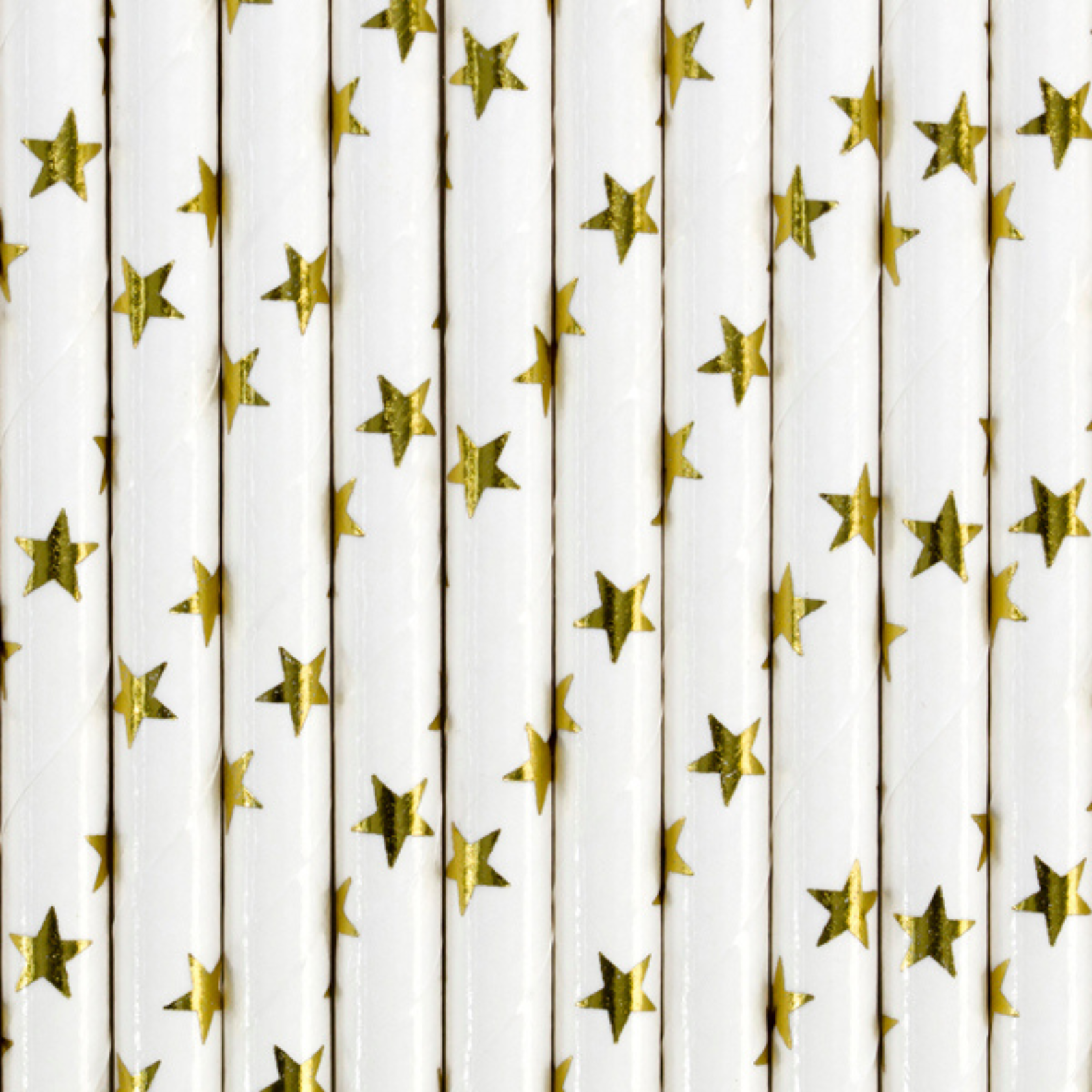 A pack of 10 paper straws featuring shiny gold stars, perfect for elegant or fairytale-themed celebrations.