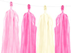 etailed shot Pink and yellow tassel garland detail showing bright tissue paper tassels