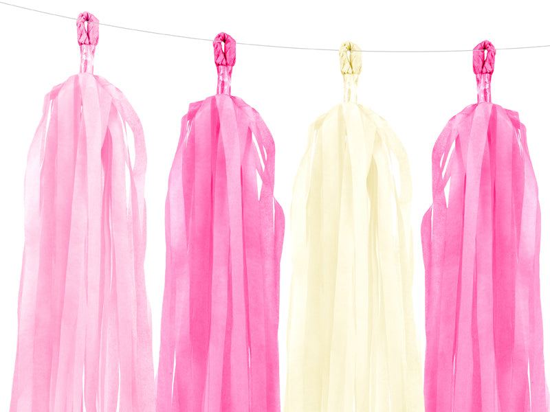 etailed shot Pink and yellow tassel garland detail showing bright tissue paper tassels