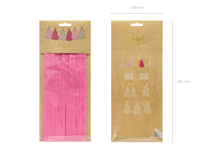 Pink and yellow tassel garland packaging showing complete product