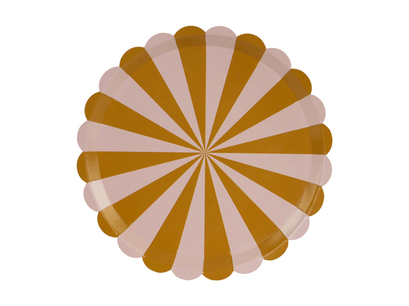 Decorative plate with sunburst stiped pattern in brown and pink