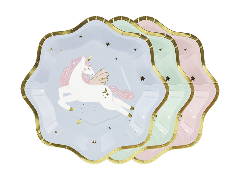 A set of 6 plates decorated with fairytale designs, perfect for themed celebrations.