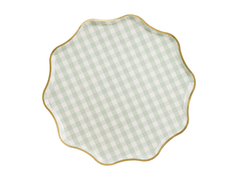 Green and white checkered plate with gold rim